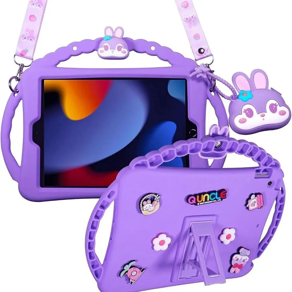 iPad Mini 7th/6th Gen Kids Case 8.3in Shockproof Bunny 3-Handle Stand Purple